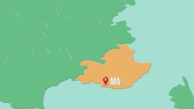 Mapa de Francia con divisi&oacute;n pol&iacute;tica resaltando la ciudad de MARSEILLE