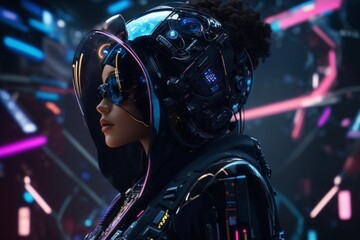 Cyberpunk hacker in a futuristic setting, surrounded by holographic interfaces, intricate code, and...