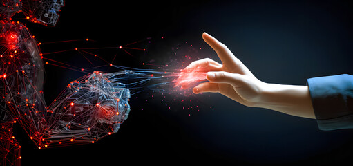 Hand of man touching with finger digital connection artificial inteligence concept. 3d rendering
