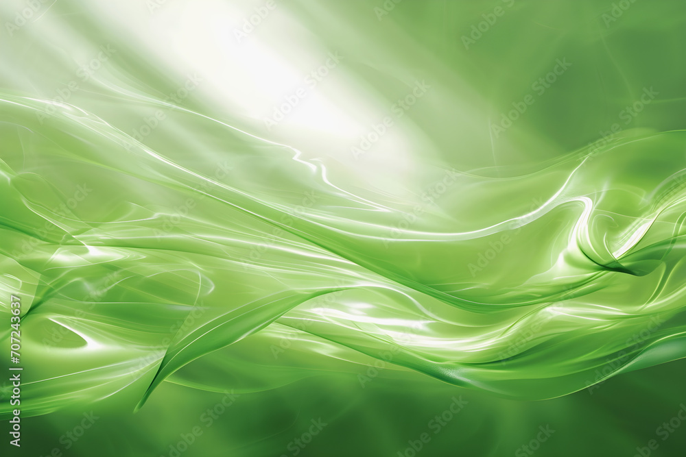 Poster abstract green background with wavy lines and curves.