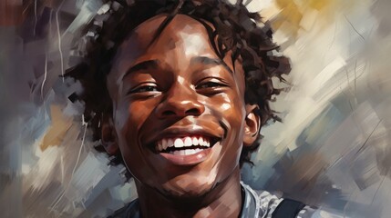 Close-up of a young African-American man's expressive smile, emphasizing the intricate details of his joyful expression.