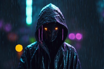 Cyberpunk hacker in a futuristic setting, surrounded by holographic interfaces, intricate code, and...