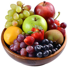 Naklejka na ściany i meble Fresh fruit assortment in a bowl isolated on white background, grunge, png 