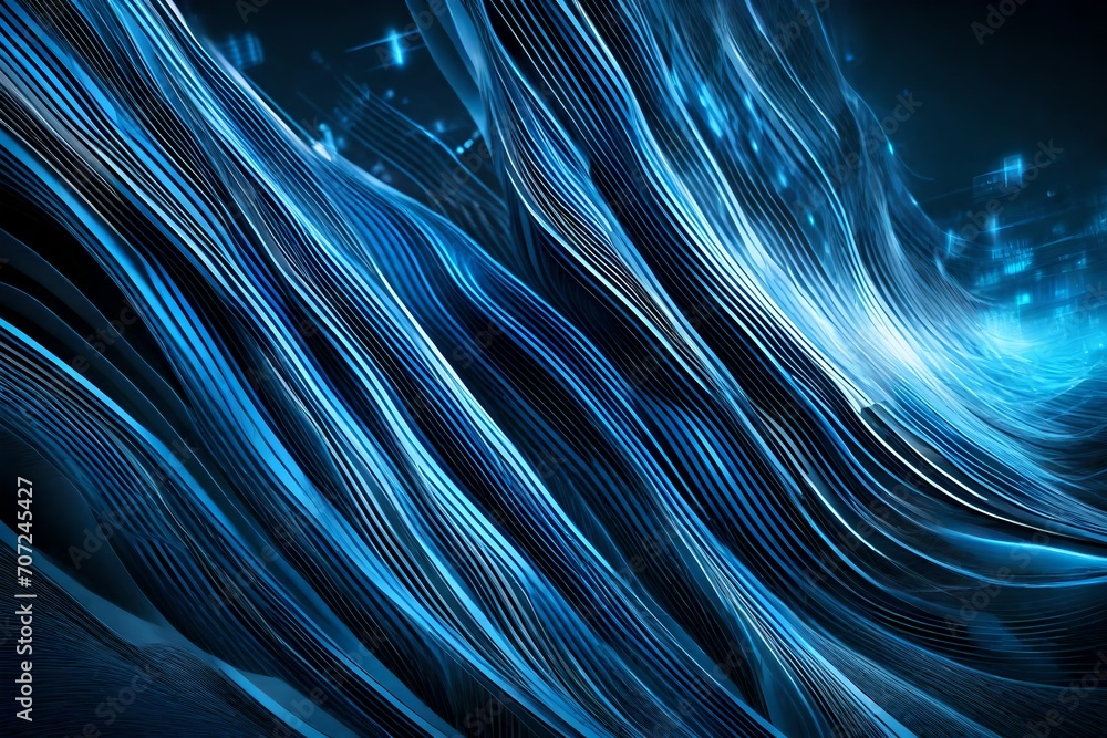 Poster beautiful abstract wave technology background illuminated with blue light, featuring a digital wave 