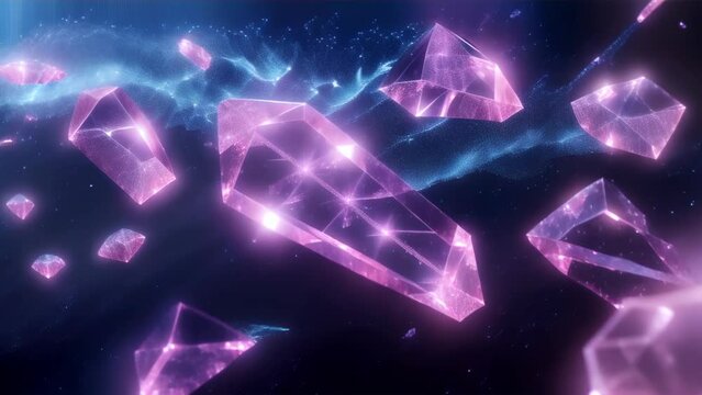 A beautiful visual image of glowing crystal structures floating against a cosmic background.
