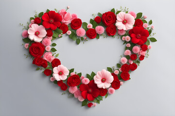Obraz premium Beautiful Colorful Flowers heart shape background. colorful flowers wall art,Valentine's day concept,ai generative,