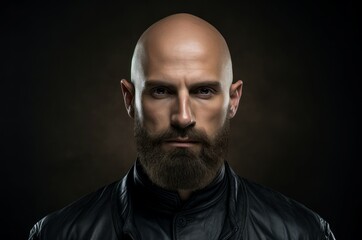 Impressive Man beard bald head. Adult portrait. Generate Ai