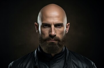 Fototapeta premium Impressive Man beard bald head. Adult portrait. Generate Ai