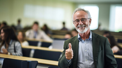 Engaging university professor exemplifying passion for academic teaching