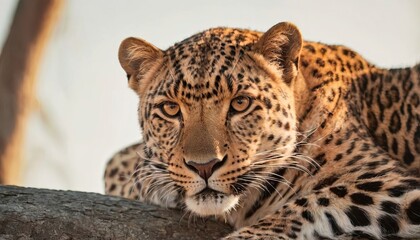 African Leopard, looking at the camera, close-up, blurred background