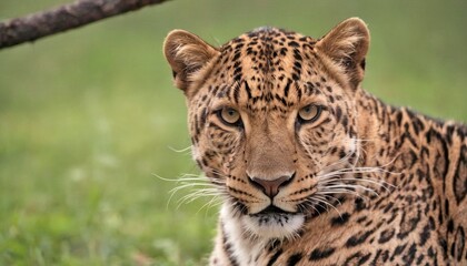 Leopard in the reserve, looking at the camera, close-up, blurred background