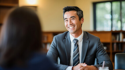 Fototapeta premium Welcoming legal expert in bankruptcy guiding clients through debt resolution