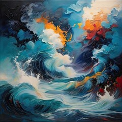 An abstract painting with sea, Colors of a storm of emotions