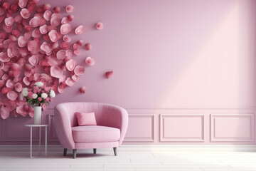 Elegant Pink Armchair with Floral Wall Decor