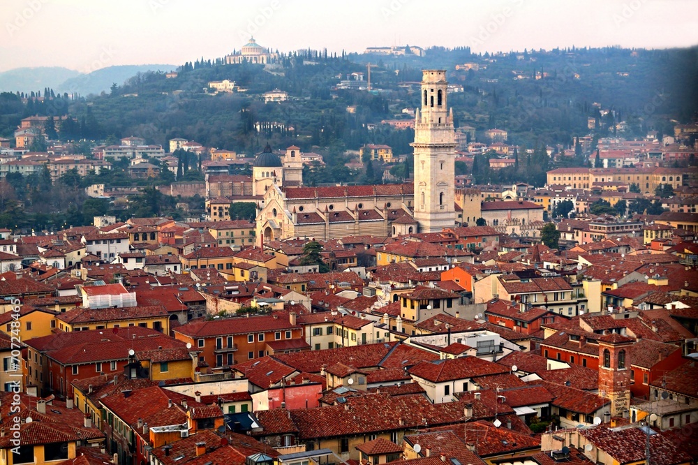 Wall mural panorama of the city of verona, a unesco world heritage site, seen from the top of the lamberti towe