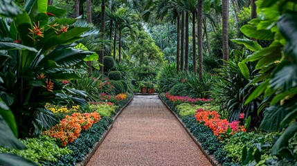 Obraz premium AI generated illustration of a pathway meanders through a garden filled with colorful flowers