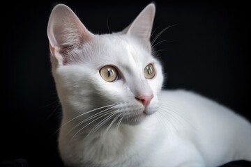 Portrait of a cute cat looking away. Foreign white cat breed