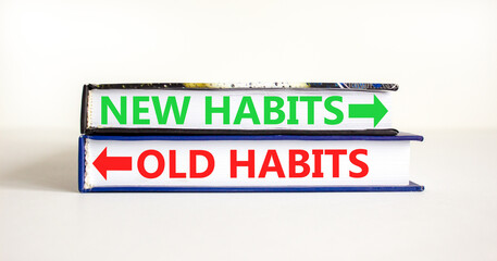 New or old habits symbol. Concept word New habits Old habits on beautiful books. Beautiful white table white background. Business new or old habits concept. Copy space.