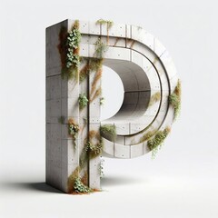 P letter shape 3D Lettering That Blends Concrete With Nature. AI generated illustration