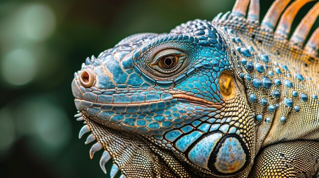 Detailed Image of a Green Iguana Highlighting Its Textured Skin and Calm Gaze