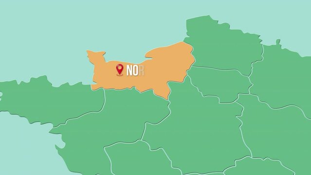 Mapa de Francia con divisi&oacute;n pol&iacute;tica resaltando la regi&oacute;n de NORMANDIE