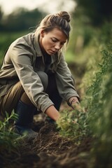 shot of a young woman working on a farm