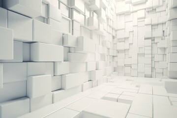 Futuristic and high-tech image with rectangular block structure on a light background. Features a wall texture with a 3D rectangle tile pattern. Rendered in 3D. Generative AI