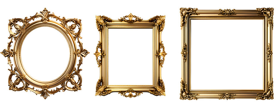 antique gold picture frame set isolated