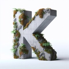 K letter shape 3D Lettering That Blends Concrete With Nature. AI generated illustration