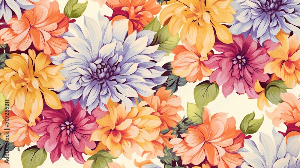 Wall mural Vector-style image of watercolor colorful flowers