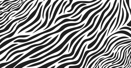 zebra skin pattern Wavy black and white zebra fur texture vector