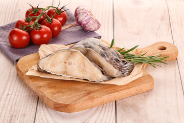 Raw wolffish steak for cooking