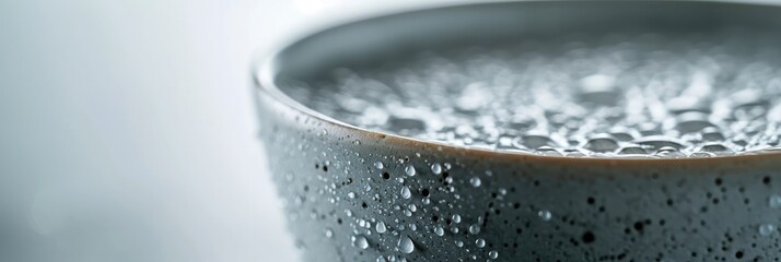 An extreme close-up of a dew-kissed coffee cup