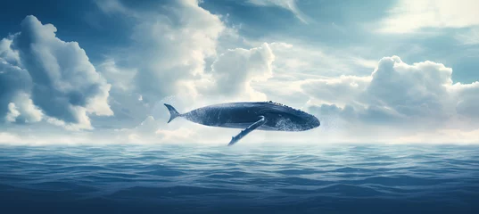 Foto op Plexiglas Humpback whale floating in the blue sky with clouds. Fantasy background. 3d rendering © Iwankrwn