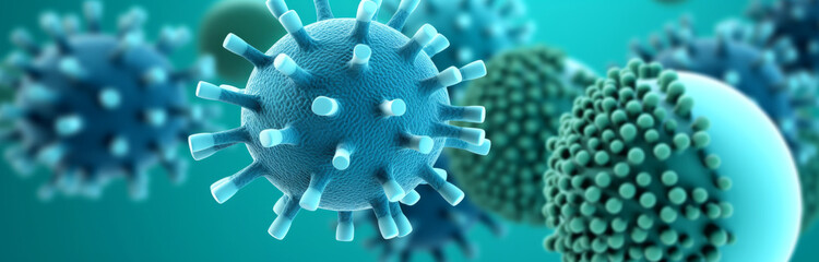 viruses that are in a blue background - obrazy, fototapety, plakaty
