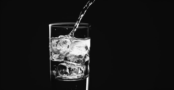 Pouring glass of water in black and white image