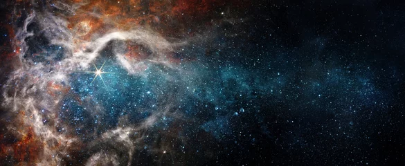 Fotobehang Space scene with stars in the galaxy. Panorama. Universe filled with stars, nebula and galaxy,. Elements of this image furnished by NASA. © Tryfonov