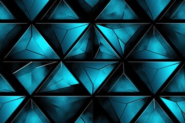 Fototapeta na wymiar Symmetric cyan and black triangle background pattern