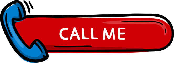 Bright Red Oval Sticker Button For Design Doodle Hand Drawn With Telephone Icon And Text Call Me