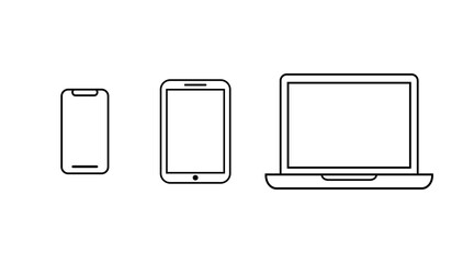 Smart phone, tablet and laptop vector icon mock up for web (solid black fill). Flat icon design mock up . Vector icon illustration
