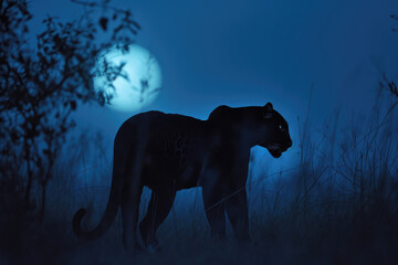 The regal allure of the Panther under the moonlight - obrazy, fototapety, plakaty