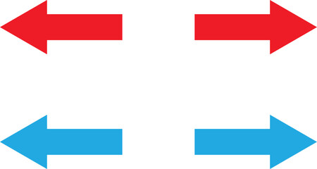 Obraz premium Red and blue arrow right left icon set isolated on white background . Vector