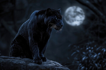 Naklejka na ściany i meble The regal allure of the Panther under the moonlight