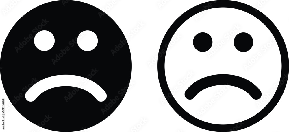 Poster sad icon set in two styles isolated on white background . sad emotion symbol vector