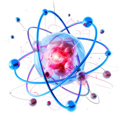Quantum physics: atomic structure and quantum particles isolated on white background, png
 - obrazy, fototapety, plakaty