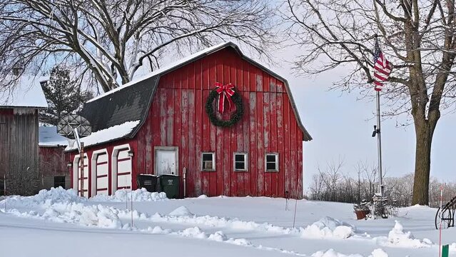 Old Red Barn with Wreath