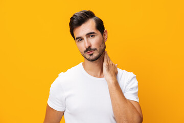 Shirt man white copy casual t-shirt studio template clothing mockup portrait space lifestyle