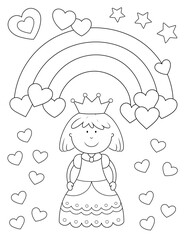 valentine princess coloring page. you can print it on standard 8.5x11 inch paper © BaMic illustrations