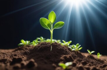 A green sprout grows out of the ground. ecology, Earth hour, peace, symbol of life