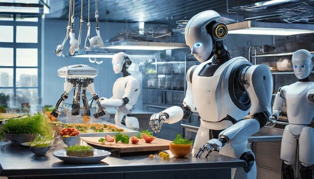 roboter working in kitchen restaurant